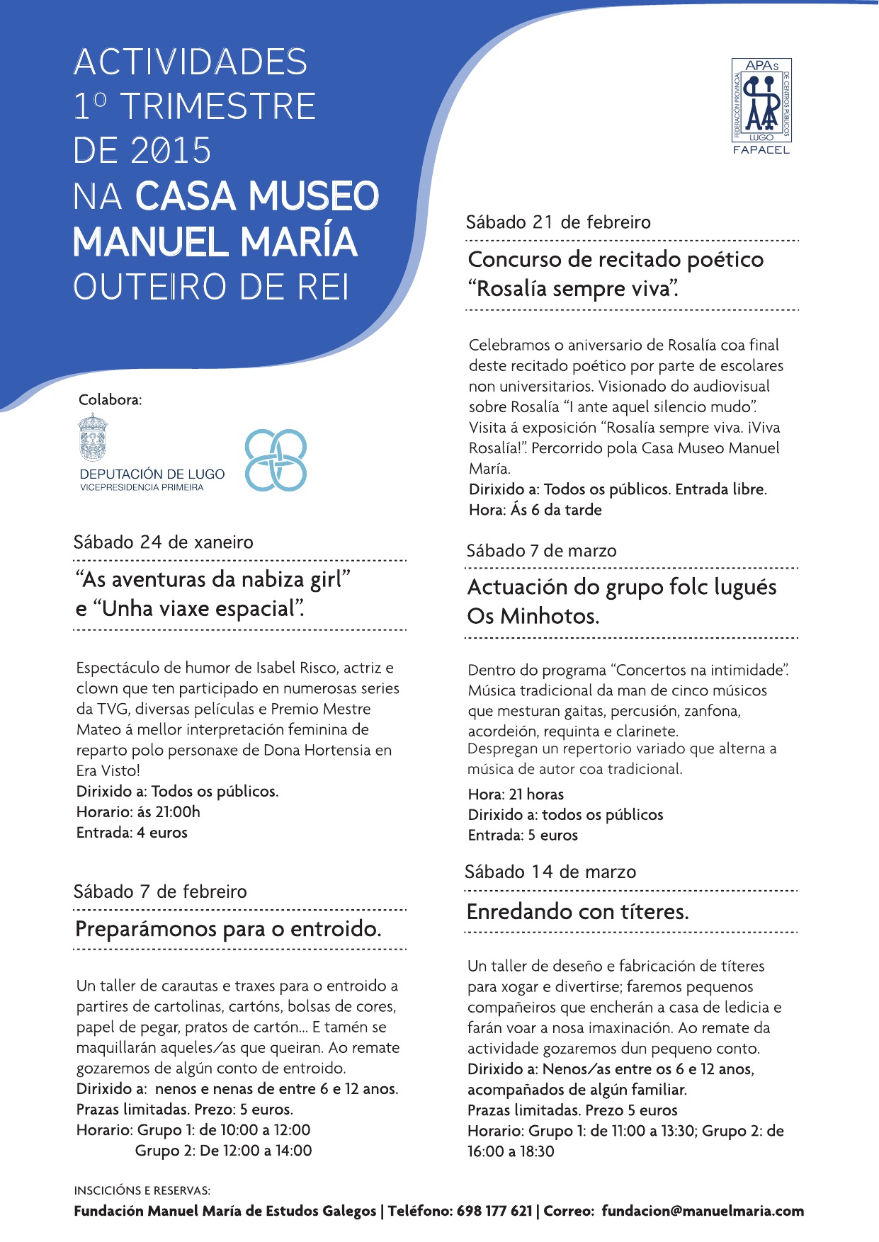 Programación trimestral de actividades na Casa-Museo Manuel María 